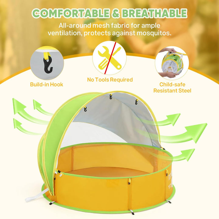Peradix 4 in 1 Pop Up Baby Planschbecken,Babypool mit UV Schutz Bällepool, Baby Zelt Strandzelt mit