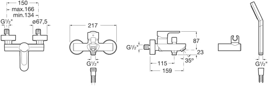 Roca A5A0109C02 Einhebelmischer und Handbrause, automatische Umschaltung, Handbrauseschlauch mit Län