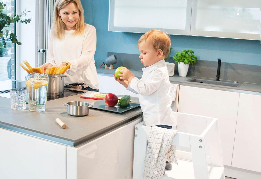 PINOLINO Fino Lernturm - Höhenverstellbarer Kinderhocker ab 1 Jahr – Kinder Tritthocker aus massiver