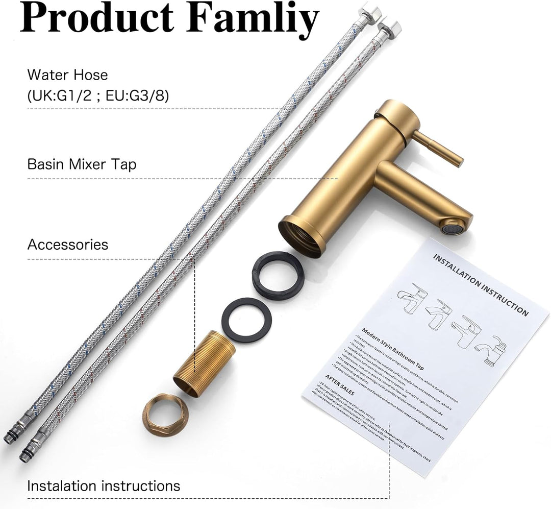 kisimixer Wasserhahn Bad, Einhebel-Waschtischarmatur 304 Edelstahl, Einloch Mischbatterie Waschbecke
