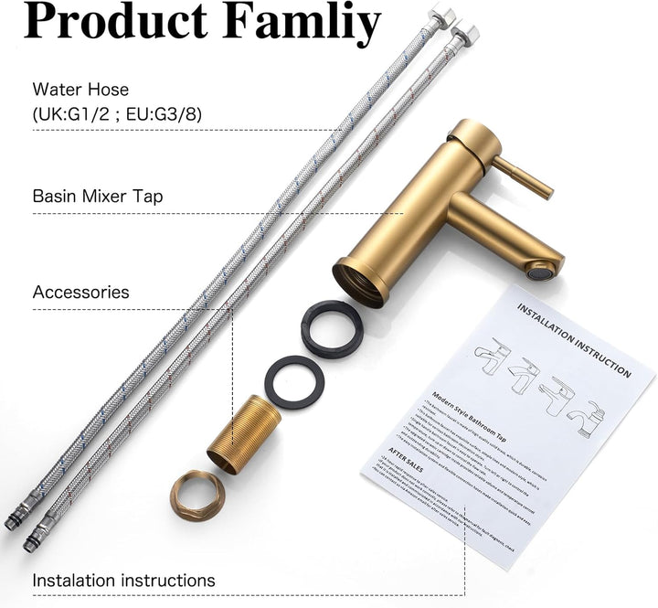 kisimixer Wasserhahn Bad, Einhebel-Waschtischarmatur 304 Edelstahl, Einloch Mischbatterie Waschbecke