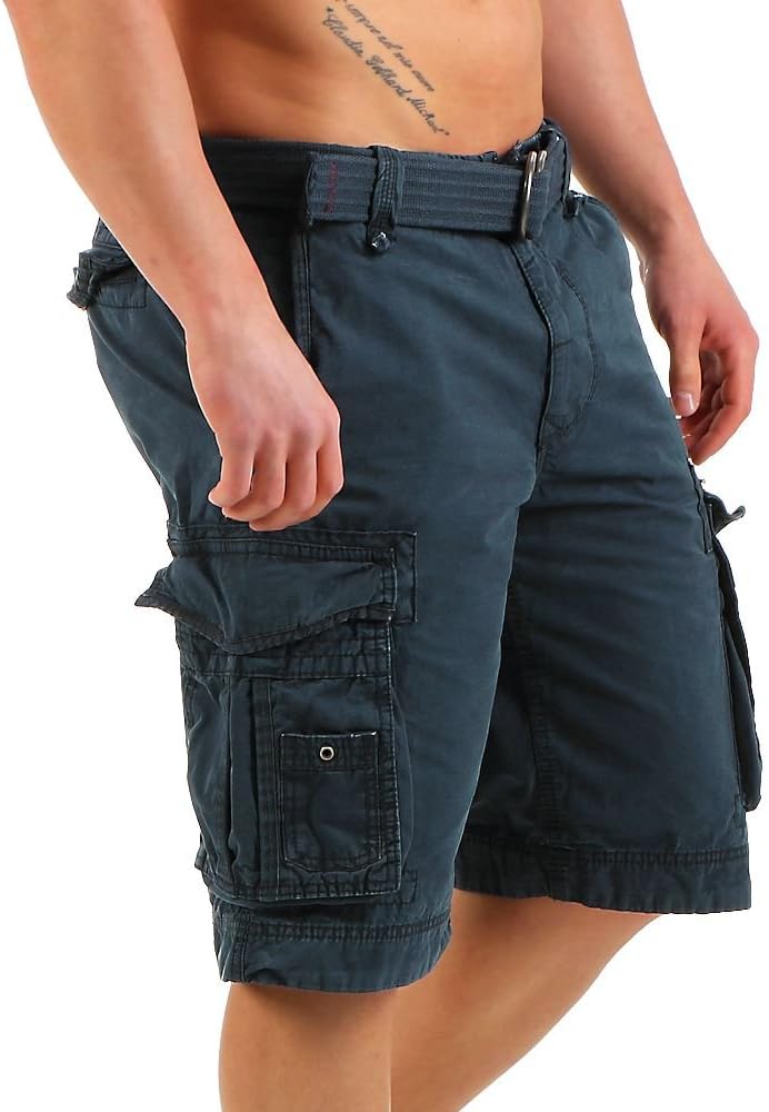 JET LAG Herren Baumwoll Cargo Shorts Take Off 8 Knielang Canvas-Gürtel 31 Navy, 31 Navy