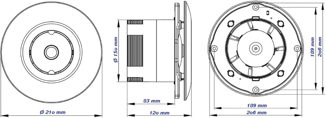 VONLIS Badlüfter Ventilator Wand Decke Niederspannung rund Ø 150 mm Bewegungsmelder, Ø 150 mm Bewegu