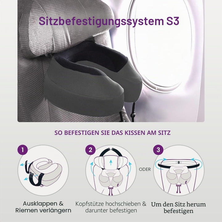 Cabeau Evolution S3 Travel Pillow - Gurte für Flugzeugsitz - Ensures Your Head Won't Fall Forward -