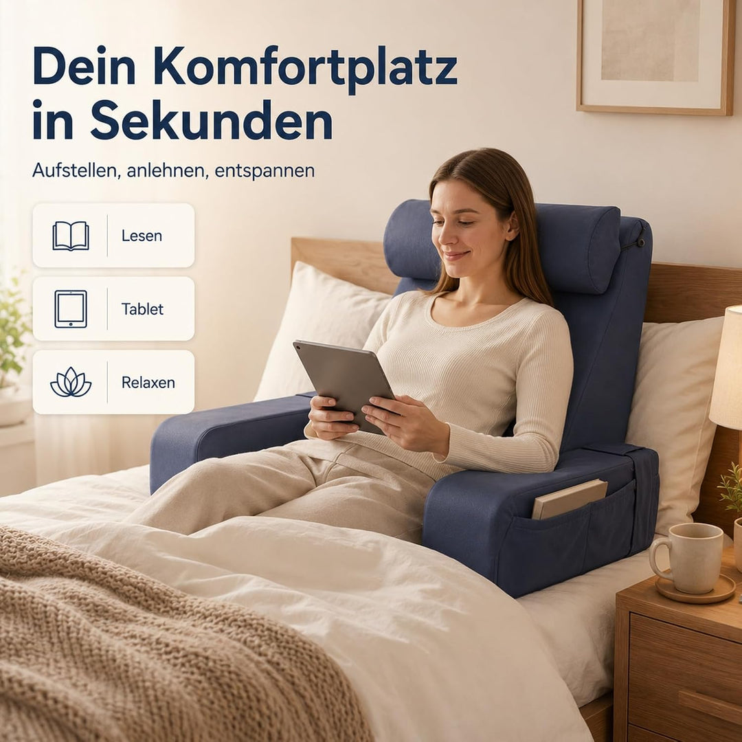 Lesekissen für Bett und Sofa, Ergonomisches Rückenkissen mit kühlendem Eisseide-Bezug, Memoryschaum,