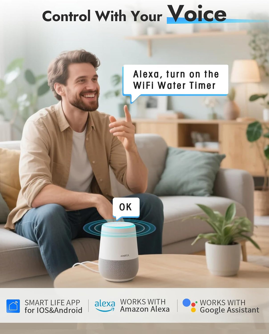 WiFi-Wasser-Timer für Gartenschlauch, Kein WLAN-Hub,Messing-Einlass/Auslass 1 Zone-Brass Inlet Outle