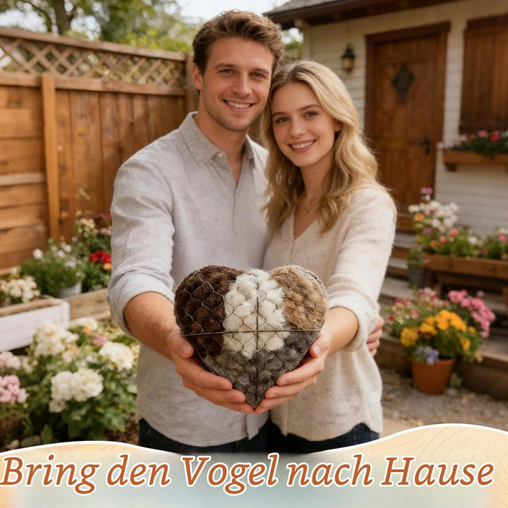 Handgefertigtes Vogelnest Herz, Aufhängen Futterspender Vögel, Vogel Nistmaterial Halter Set mit Met