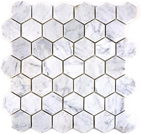 Mosaik Fliese Marmor Naturstein Hexagon Marmor weiss Carrara für WAND BAD DUSCHE KÜCHE FLIESENSPIEGE