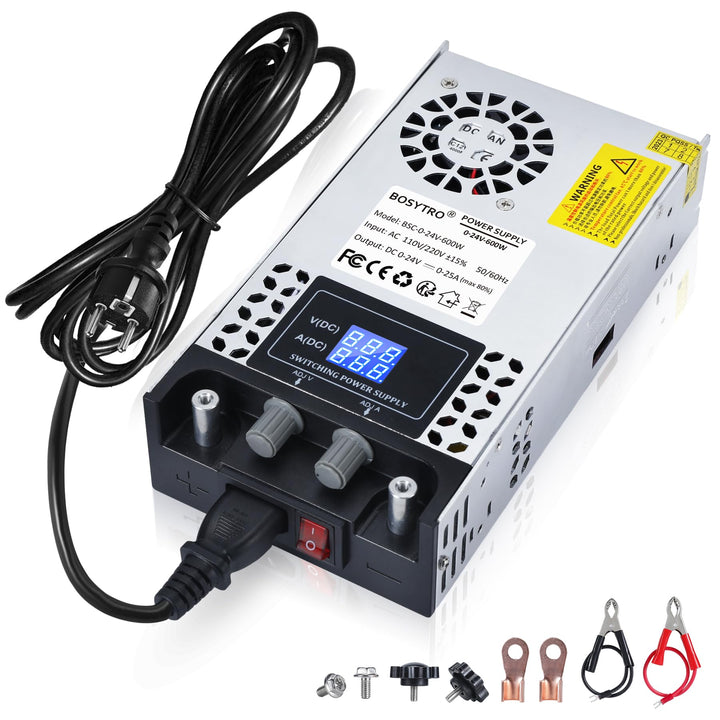 BOSYTRO Regelbares Netzteil 0-24V 0-25A 600W Schaltnetzteil Trafo 230v auf 24v Netzteil Transformato