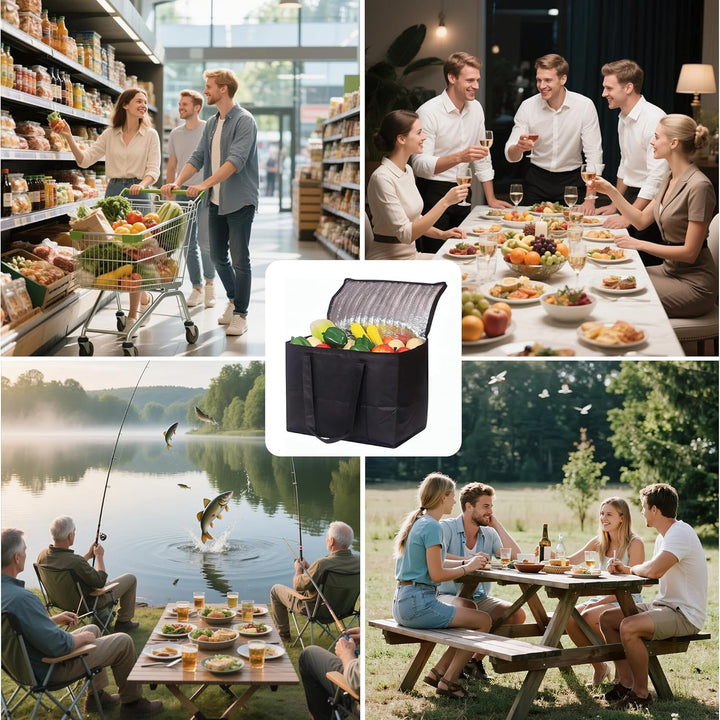 2 Stück kühltasche 40L + kühlakkus (10 Stück),Faltbare kühltasche gross (41x26x33cm),thermotasche,Co