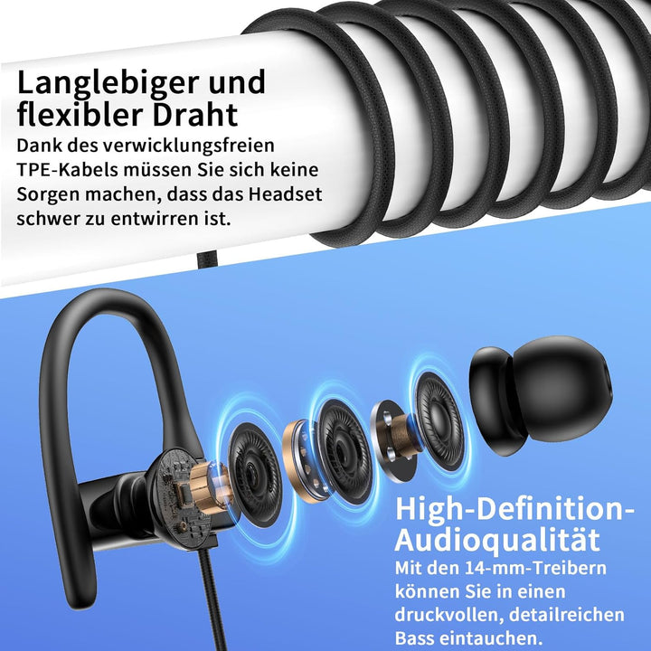 USB C Kopfhörer mit Mikrofon Ohrhaken Lautstärkeregler Kopfhörer USB C mit Kabel für Samsung Galaxy