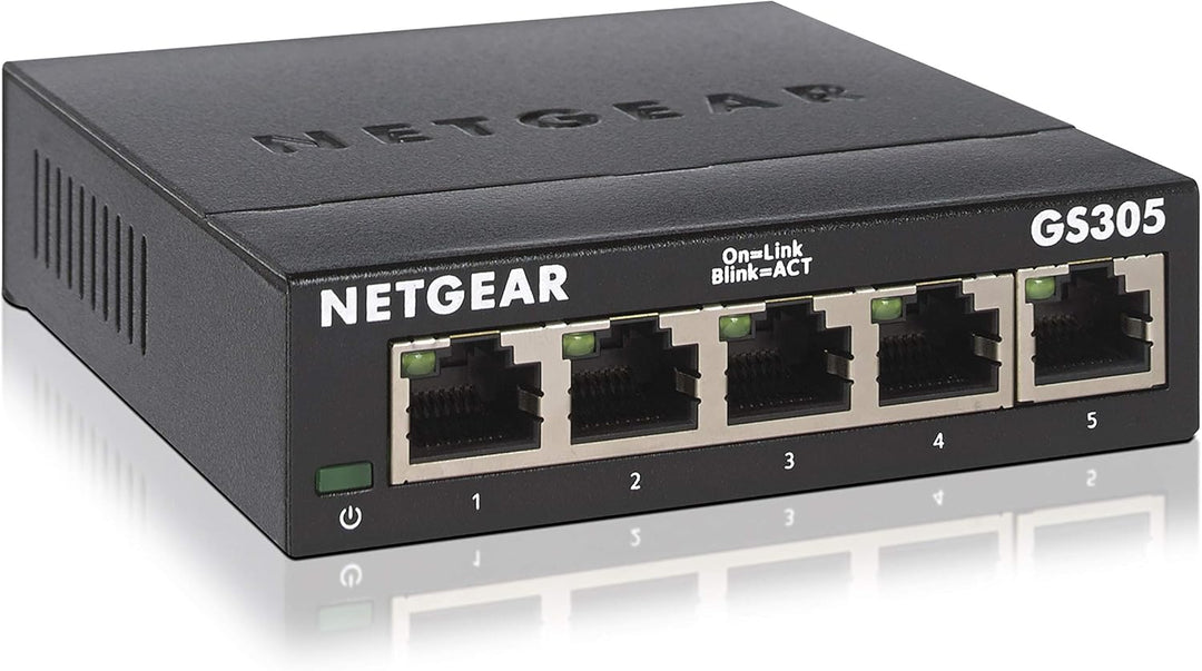 NETGEAR GS305 LAN Switch 5 Port Netzwerk Switch (Plug-and-Play Gigabit Switch LAN Splitter, LAN Vert