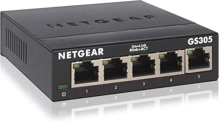NETGEAR GS305 LAN Switch 5 Port Netzwerk Switch (Plug-and-Play Gigabit Switch LAN Splitter, LAN Vert