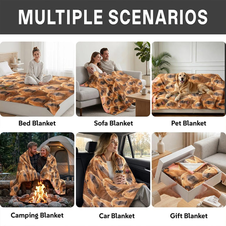 Capybara Collage Flanell Decke, Beliebte Kuscheldecke mit vielen Capybaras, Tierdecke als Geschenk,
