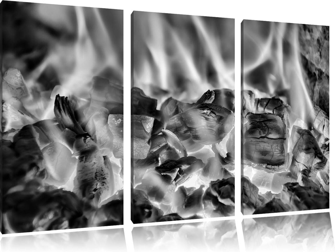 Pixxprint Monocrome, Holzkohle Feuer 3-Teiler Leinwandbild 120x80 Bild auf Leinwand