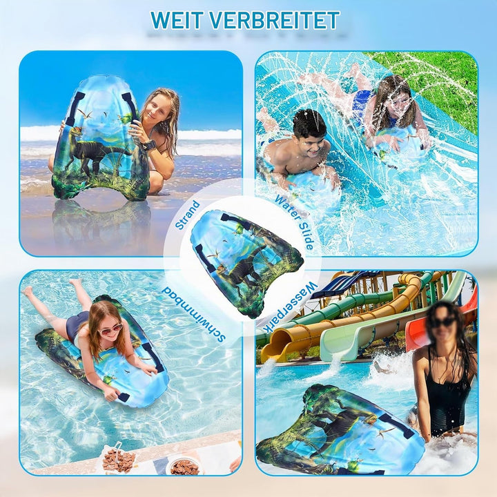 Aufblasbares Bodyboard, Shyllin Bodyboard mit Griffen, Surfbrett Aufblasbar, Mini Luftmatratze, Schw