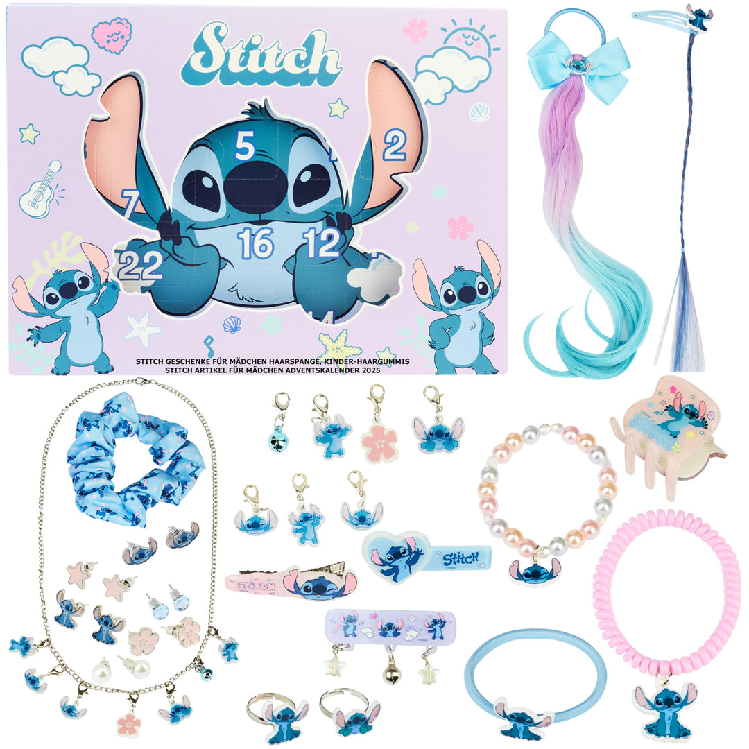 Get Trend Disney Stitch Adventskalender 2025 Mädchen, mit Haarschmuck & Schmuck, Weihnachts Countdow