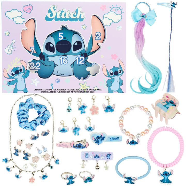 Get Trend Disney Stitch Adventskalender 2025 Mädchen, mit Haarschmuck & Schmuck, Weihnachts Countdow