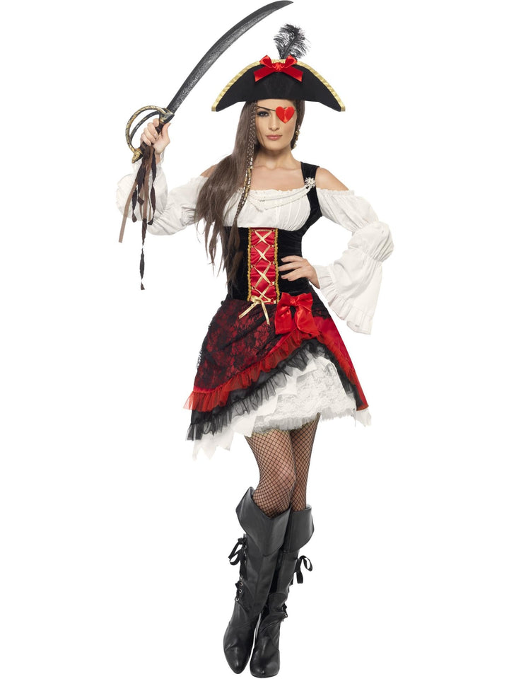 Smiffys, Damen Glamouröse Piraten Lady Kostüm, Kleid und Hut, Grösse: L, 23281 Grösse: 40-42, Grösse