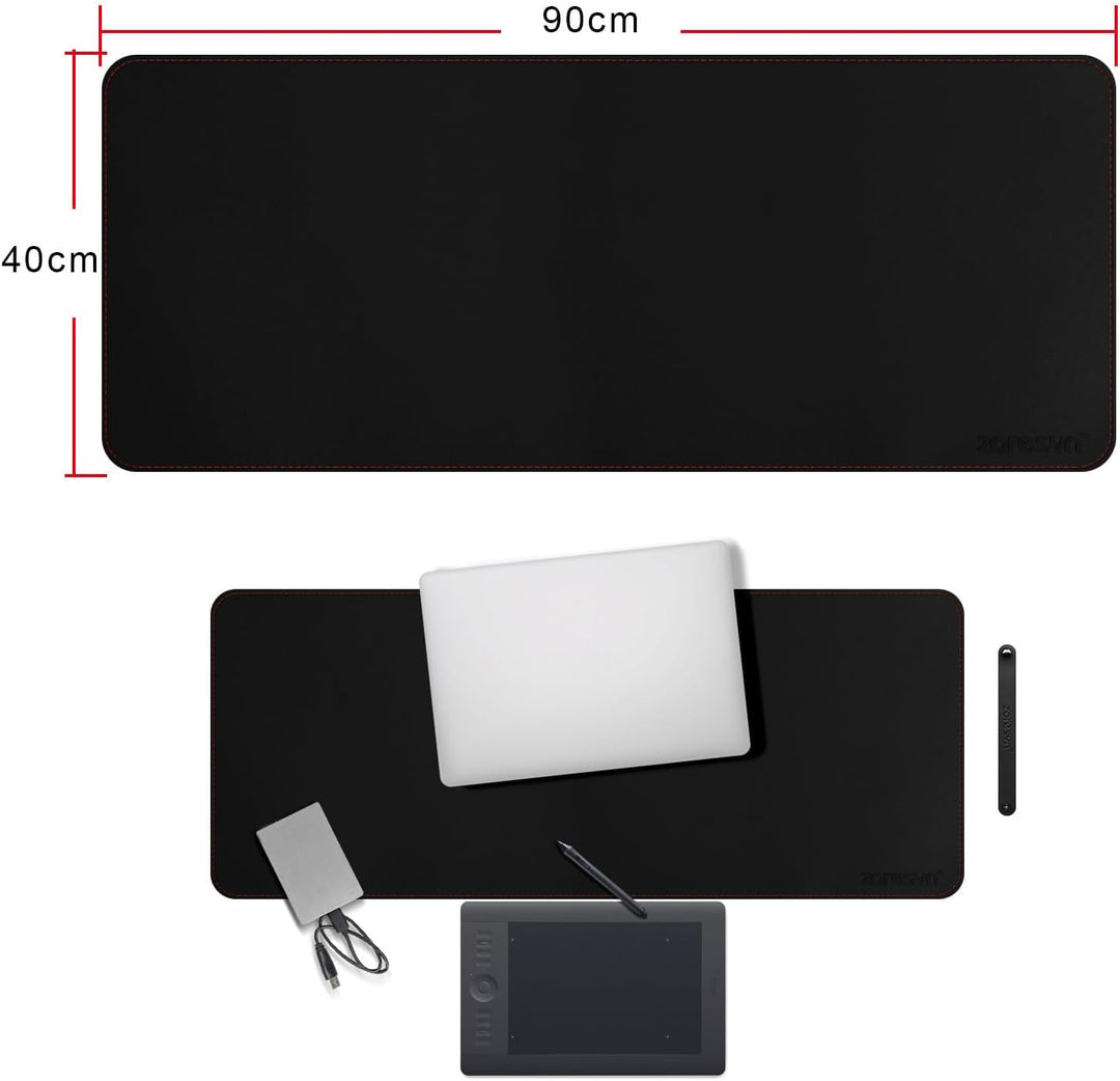 ZORESYN XL Schreibtischunterlage aus PU-Leder – rutschfeste Büro- &amp; Gaming-Mauspad (90x40 cm) – Schw