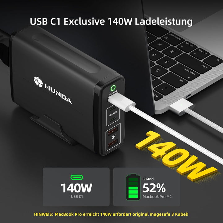 245W USB C Ladegerät,HUNDA GaN USB C Ladegerät Mehrfach 5 Ports,USB C Schnellladegerät Unterstützt P
