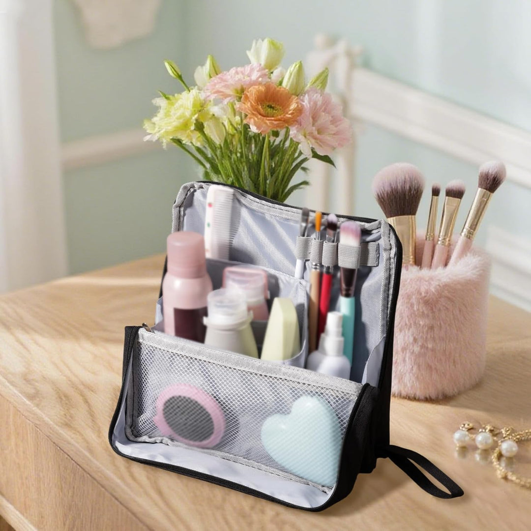Stehende Make-up-Tasche, Grosses Fassungsvermögen Kosmetiktasche mit Fächern Reise-Make-up-Organizer