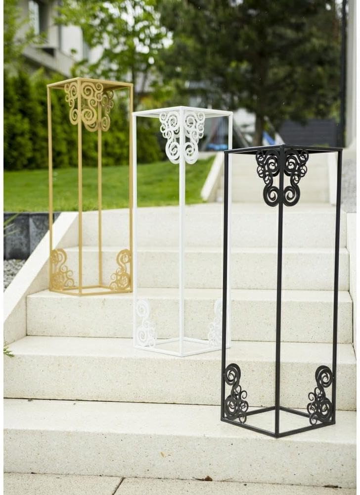 Blumenständer Metall 80 x 24 cm - Solider Blumenhocker mit Ornamenten - Weiss Pflanzenständer für di
