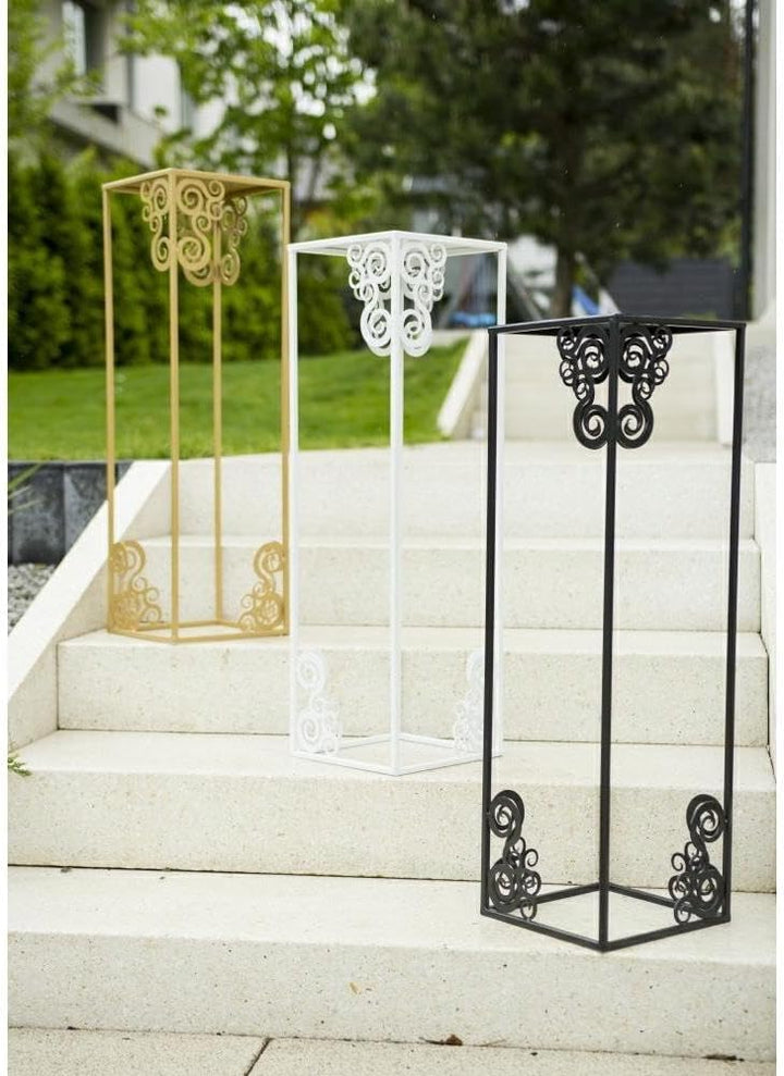 Blumenständer Metall 80 x 24 cm - Solider Blumenhocker mit Ornamenten - Weiss Pflanzenständer für di