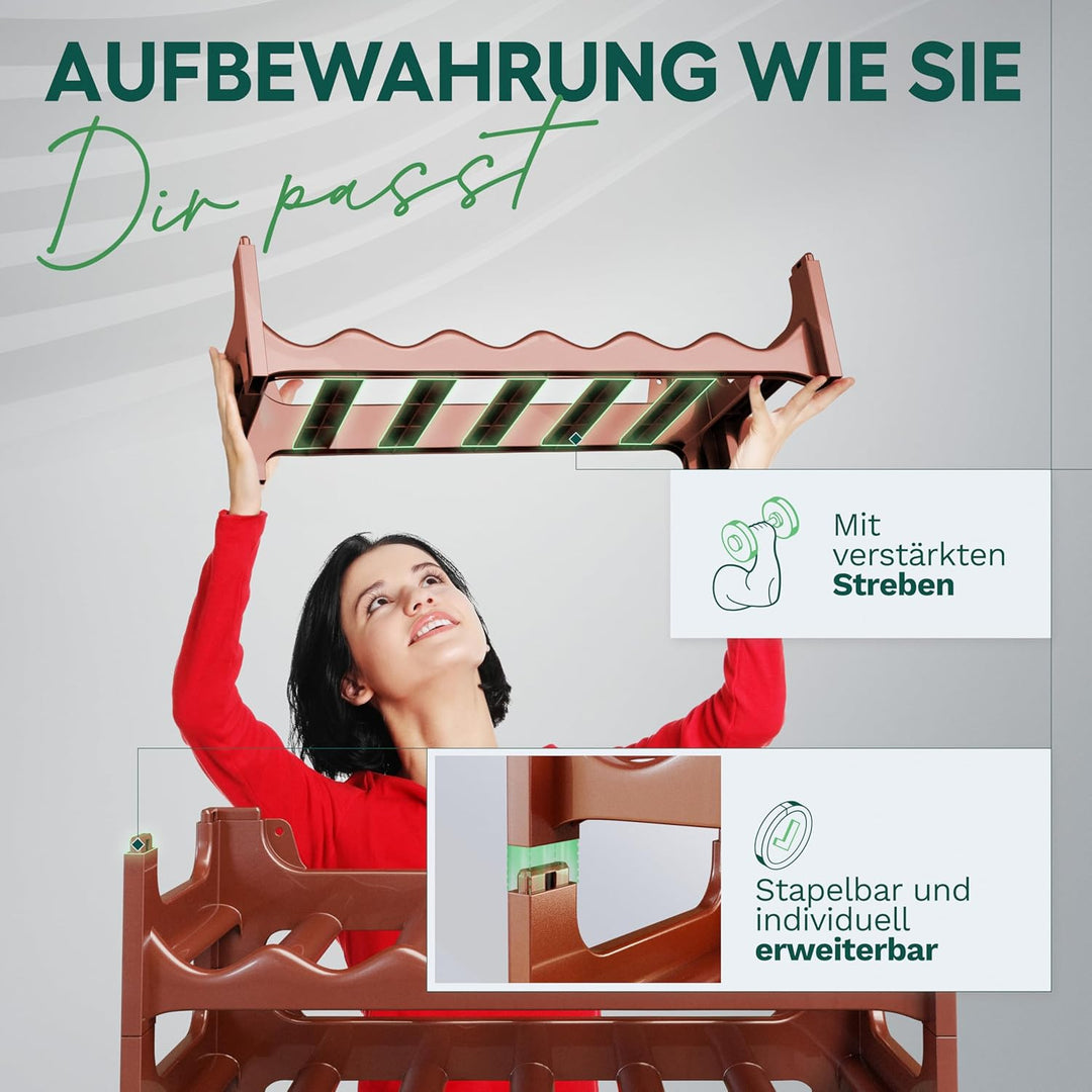 Novaliv Flaschenregal für 48 Flaschen aus Kunststoff, erweiterbar, Weinregal stapelbar, Braun, Geträ