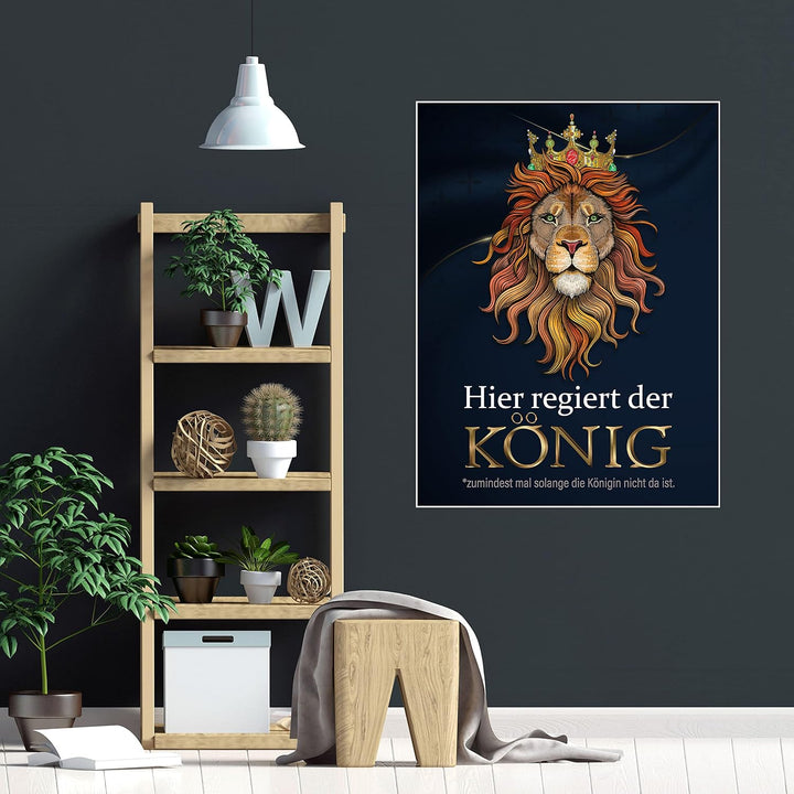 wandmotiv24 Poster als Wanddeko, Grösse 80x60cm, Hier regiert der König, Löwe, Königin, Afrika, Tier