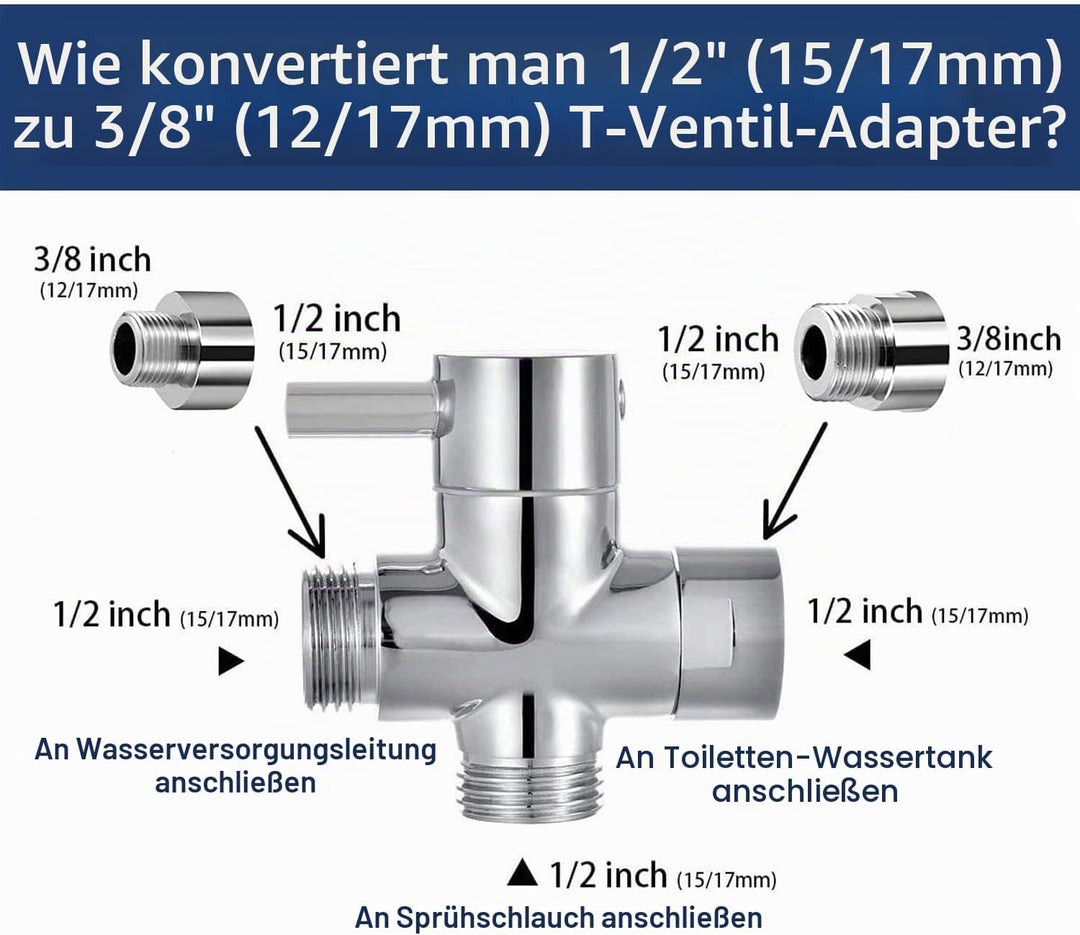 WC-Sprühflasche, Handbrause, Bidet, aus Edelstahl – mit 3-Wege-Ventil (1/2-3/8 Zoll), perfekt für pe