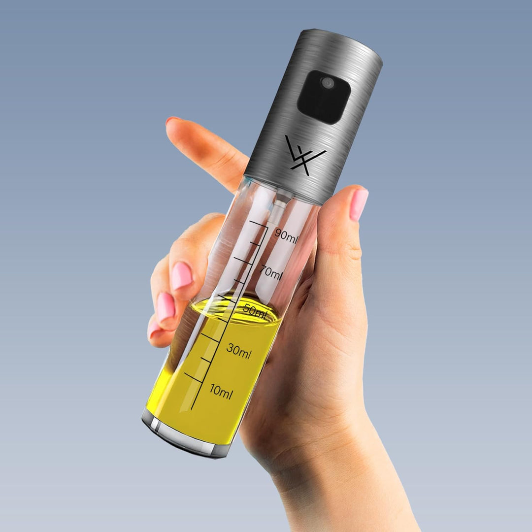 VALUXE® Ölsprüher - Das ORIGINAL - Extrem präzise Öl-Sprühflasche aus Edelstahl und Glas - Multifunk