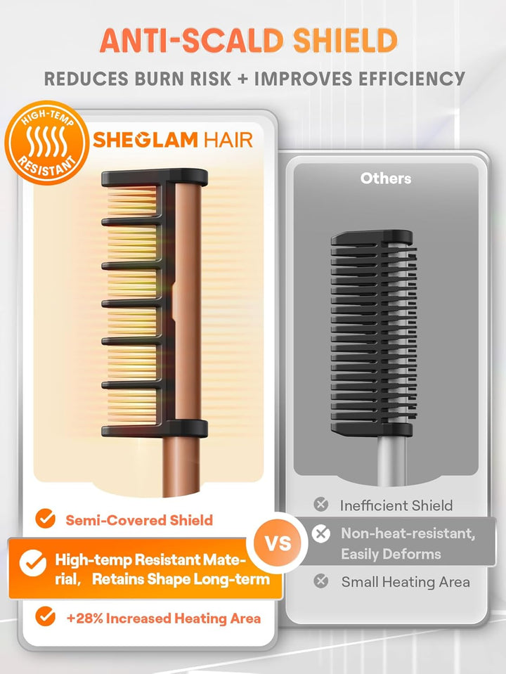 SHEGLAM Hitzeschutz-Glätteisen mit Glanzbeschichtung, Professioneller Glättungsbürste mit Gloss Pro™