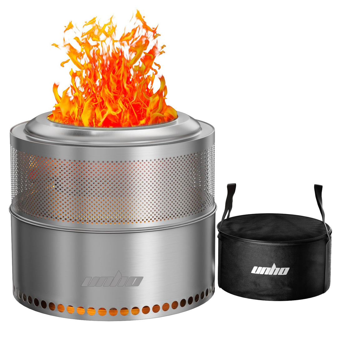 unho Feuerschale Outdoor, Edelstahl Feuertonne Feuerkorb Feuerschale mit Ständer, Tragbare Feuerstel