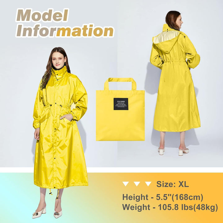 LAMA Stilvoller langer Regenmantel Unisex Regenponcho mit Wasserdichte Pattentasche Kapuze Tunnelzug