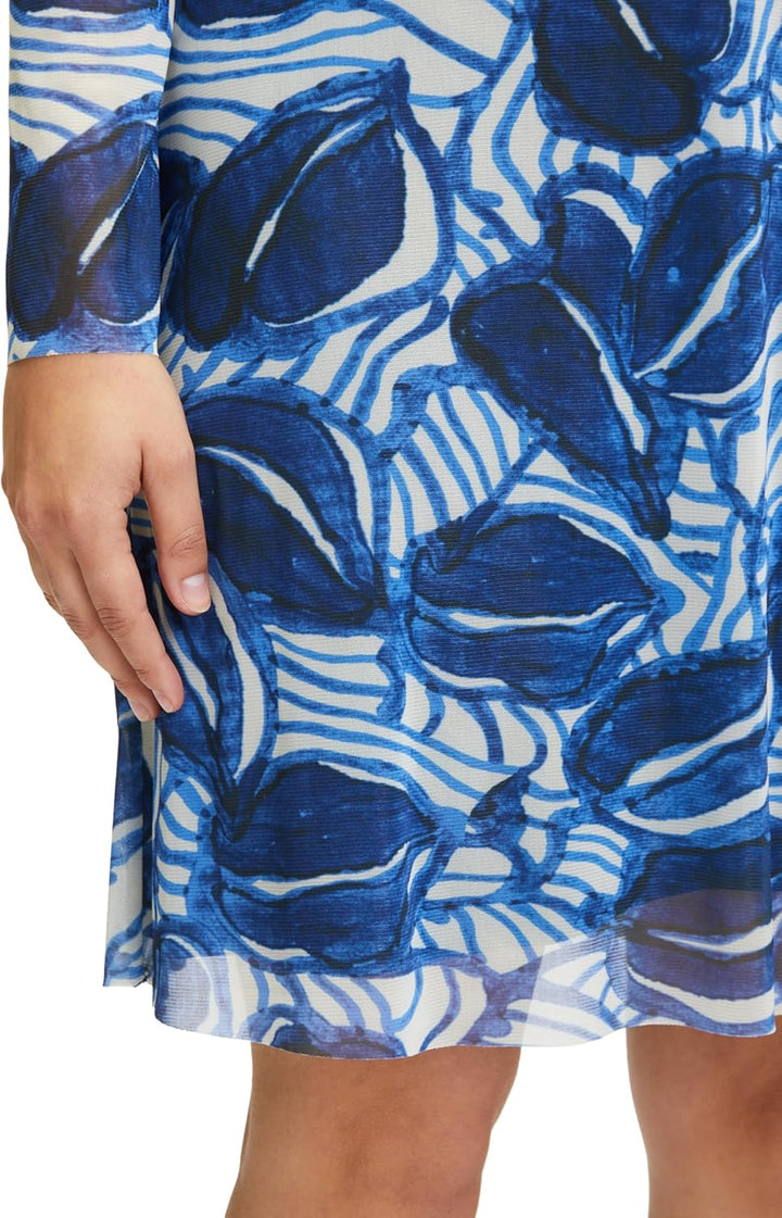 Cartoon Damen Casual-Kleid mit Stehkragen 38 Blau, 38 Blau