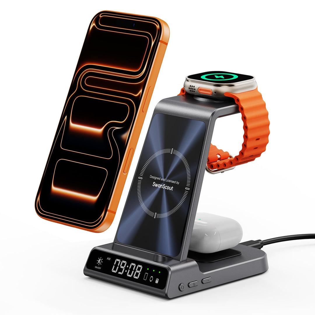 Induktive Ladestation für iPhone Air/17/16/15/14/13/12, 3 in 1 Wireless Charger für Apple Watch Ultr