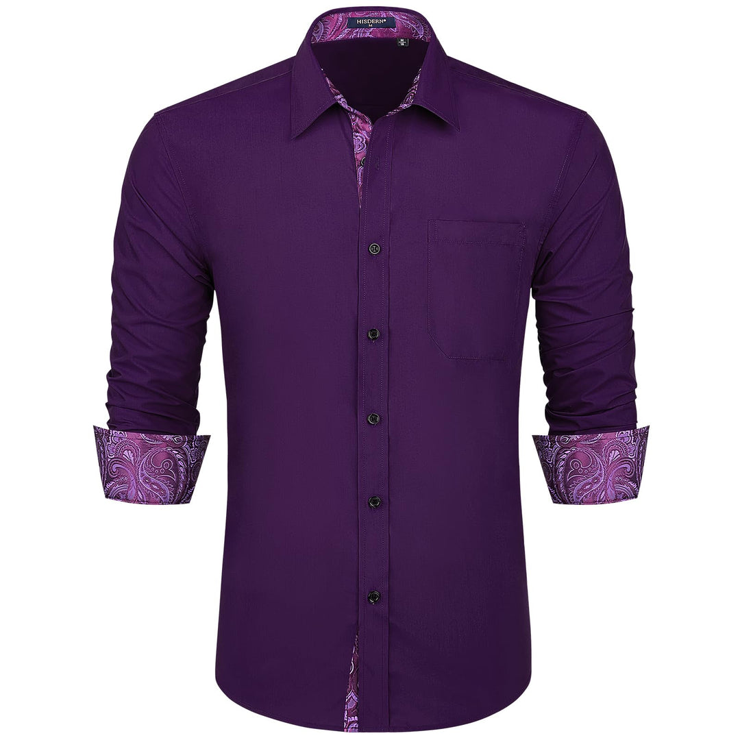 HISDERN Herren Hemd Langarm Regular Fit Oberhemd Für Männer Anzug Business Hochzeit Freizeit Party F