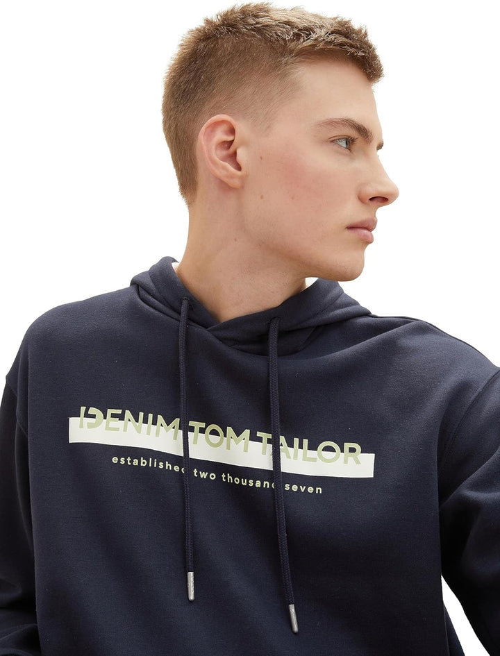 TOM TAILOR Denim Herren Denim Hoodie Sweatshirt mit Logo-Print M 10668-sky Captain Blue, M 10668-sky