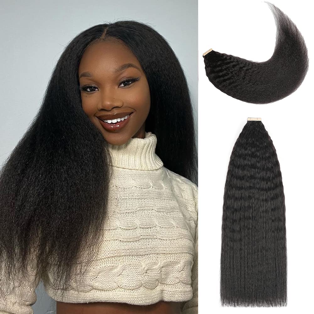 YDDM 20 Zoll Tape Extensions Echthaar 40 Stück 100g Schwarze Frauen Kinky Straight Tape In Haarverlä