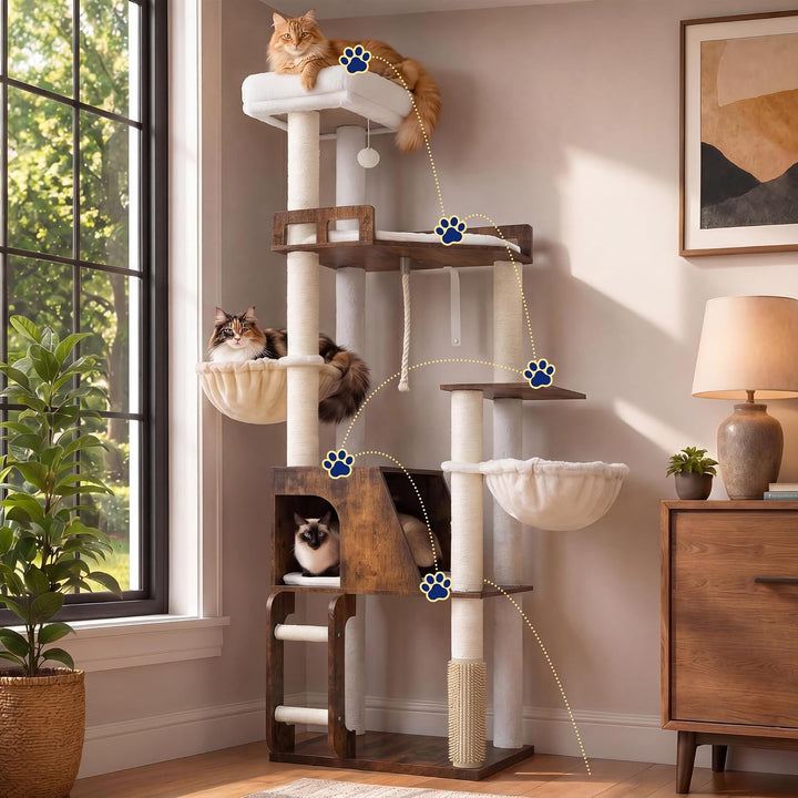 Hey‑brother 167cm Holz‑Kratzbaum, modern, für Mehrkatzenhaushalte MPJ111SR | Mehrstöckiger Katzenbau