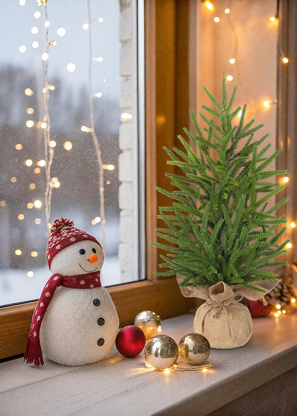 Oairse Mini Tabletop Weihnachtsbaum in Sackleinen Basis 55cm/21,6 Zoll Künstliche Kiefernzweige Bede