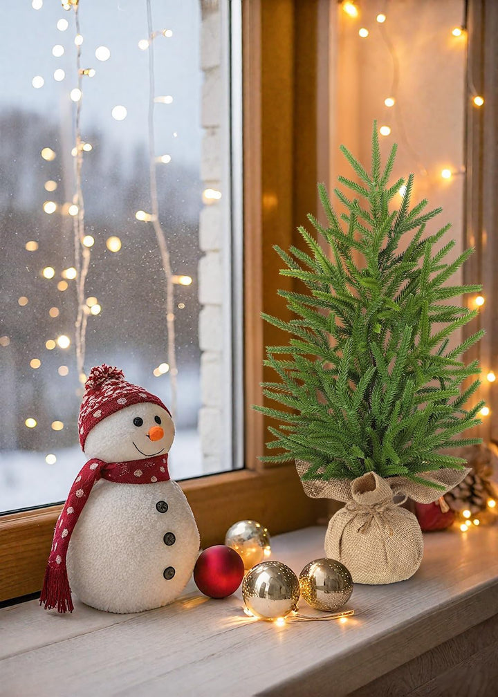 Oairse Mini Tabletop Weihnachtsbaum in Sackleinen Basis 55cm/21,6 Zoll Künstliche Kiefernzweige Bede