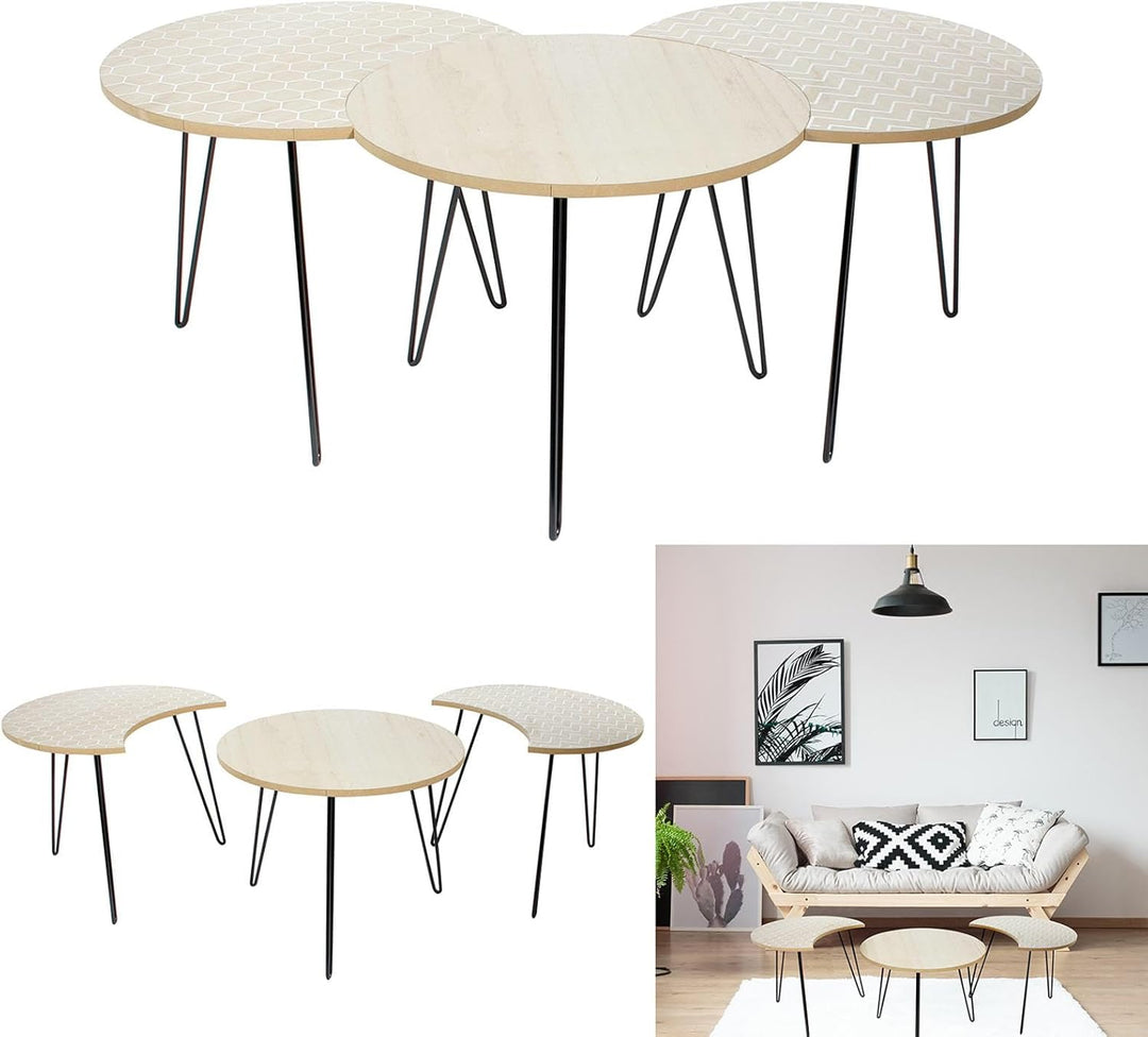 Home Deco Factory Tabelle, Holz, Metall, Beige/Weiss, Einheitsgrösse Einheitsgrösse Beige / Weiss, E