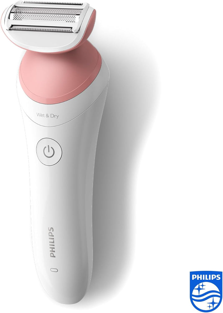 PHILIPS Lady Shaver Series 6000, Kabelloser Rasierer mit 6 Zubehörteilen Körperpeeling-Handschuh, Tr