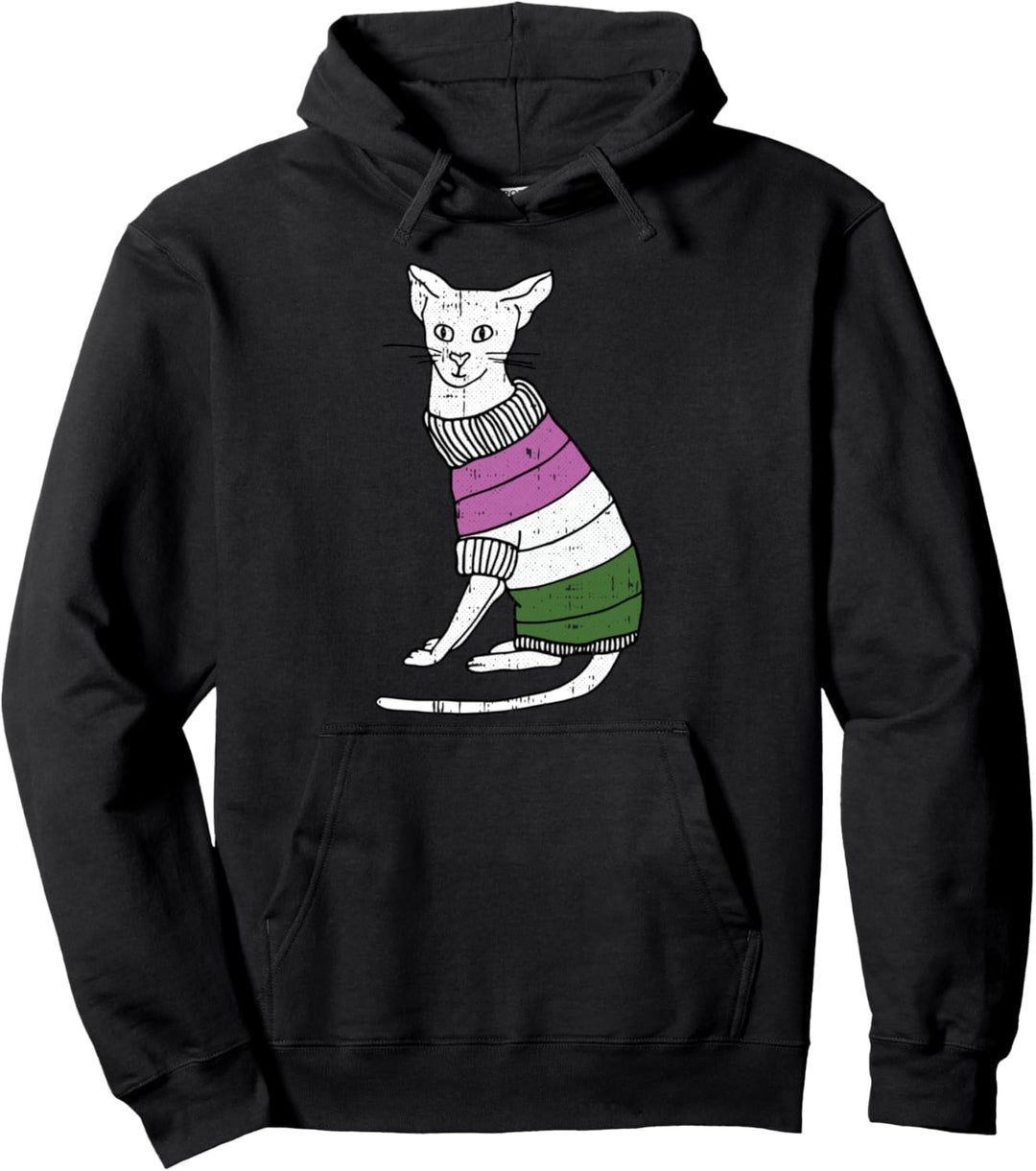 Gender-queer Cat LGBT-Q Pride Cute Kitten Kitty Proud Ally Pullover Hoodie