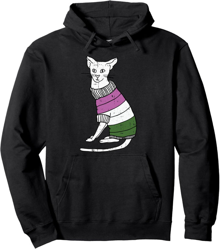Gender-queer Cat LGBT-Q Pride Cute Kitten Kitty Proud Ally Pullover Hoodie