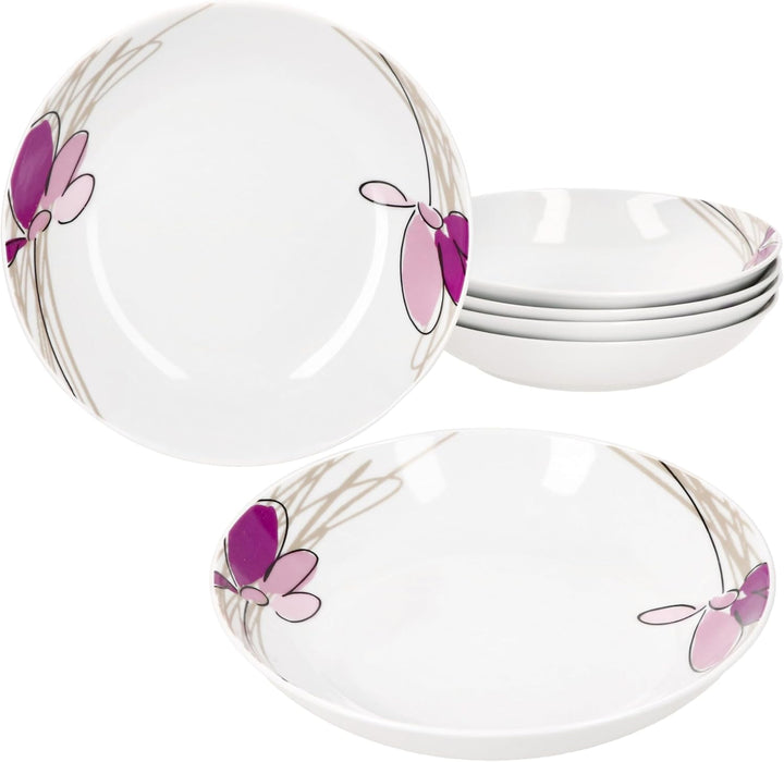 MamboCat Viola 6er Set Suppenteller I 450ml I Porzellan-Geschirr mit Blumen-Dekor für 6 Personen I T
