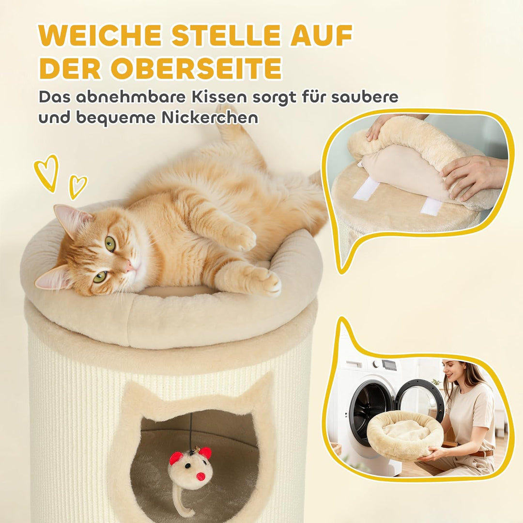 PawHut Kratztonne 96 cm Hoch Ø 38 cm dreistöckige Katzentonne mit Plüschrand, abnehmbarem und waschb