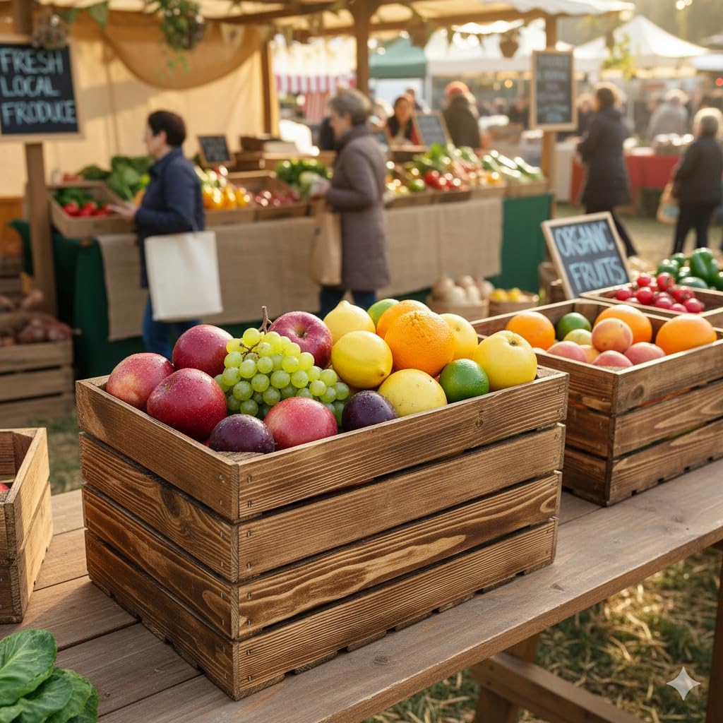 Teramico Geflammte Holzkisten Weinkisten Obstkisten mit Mittelbrett/Zwischenbrett Ablage für Aufbwah
